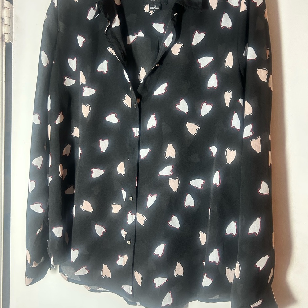 Liz Claiborne XL Black Blouse with Heart Print Career Academic
